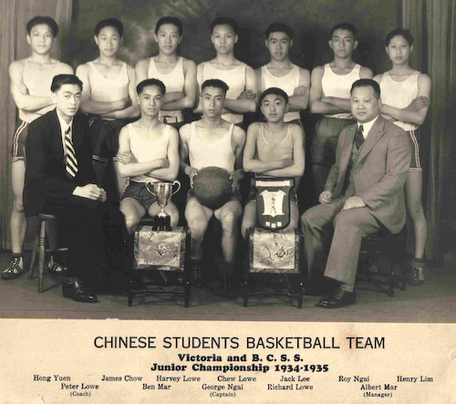 Jack Lee (back row, third from right) with the Chinese Students Basketball Team in 1935 (Photo courtesy of Robert Lee).