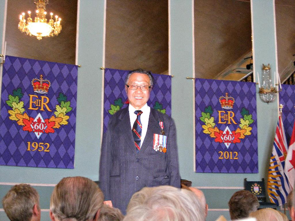 David Chuenyan Lai received his Queen Elizabeth II Diamond Jubilee Medal in 2012 at Government House in Victoria (Photo courtesy of David Chuenyan Lai).