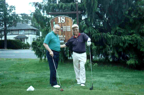 Former Lieutenant Governor David Lam (left) and Jack Lee (right) at the Uplands Golf Course (Photo courtesy of Robert Lee).
